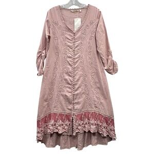 Soft Surroundings Genevieve Dusty Rose Embroidered Lace Boho Midi Dress M